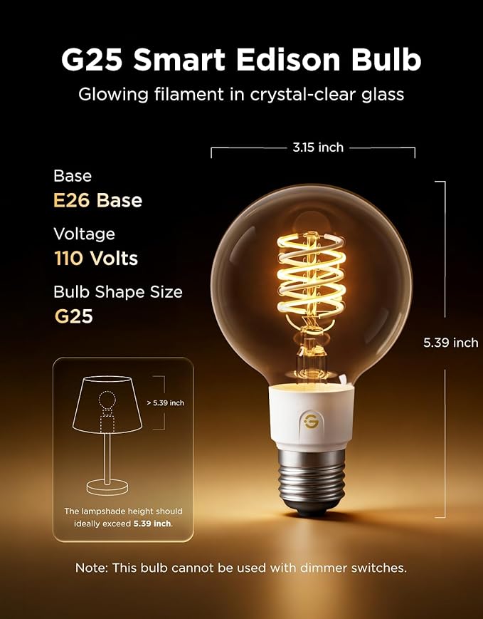Govee Edison Bulbs, Smart Vintage Light Bulbs, RGBWW Color Changing and Tunable White, Compatible with Matter, Alexa & Google Assistant, G25 Vanity Light Bulb for Living Room Kitchen E26 Base 4 Pack