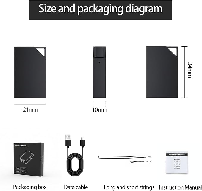 Digital Voice Recorder with 64GB Memory, USB Charging, Voice Activated Recorder, Mini Small Square Voice Recorder Voice Recorder, Meetings, Lectures and Interviews（1 * 0.8 * 0.2）