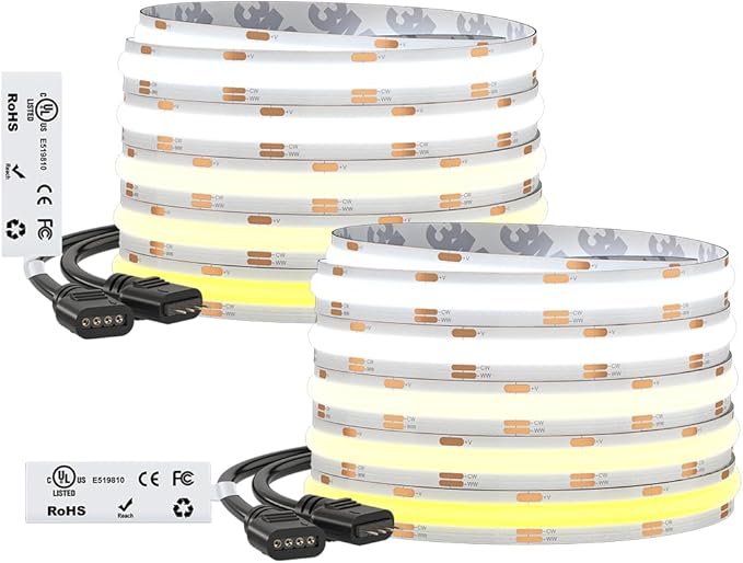 BTF-LIGHTING FCOB COB LED Strip CCT Tunable 3000K-6000K,UL Listed DC24V 32.8FT CRI 90+ Dimmable LED Tape Lights,640LEDs/m Dotless for Bedroom Kitchen Indoor Decor(No Adapter or Controller)