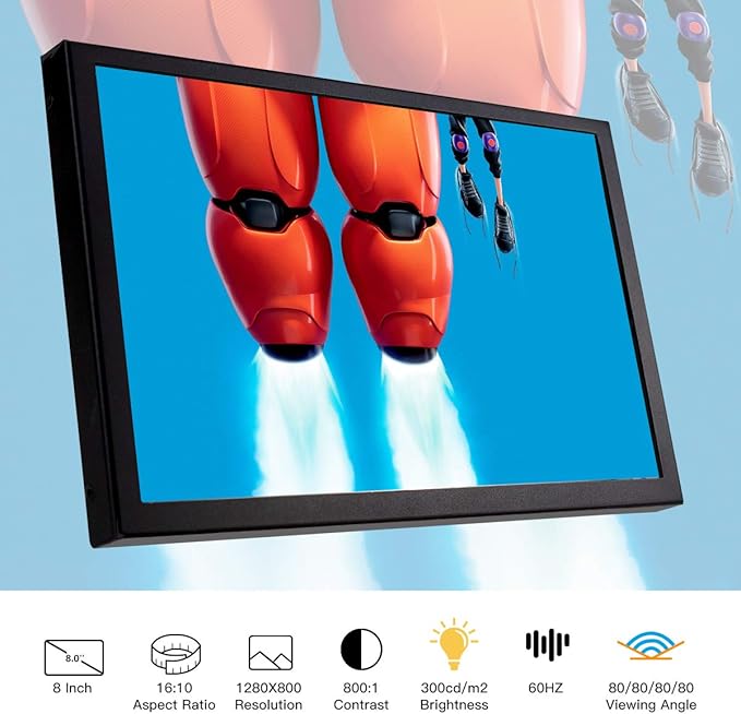 ELECROW 8 Inch Portable Monitor, 1280x800 Mini HD Display with Built-in Speakers, USB Powered, Non-Touch LCD Screen for Raspberry Pi, PC, Laptop, Jetson Nano, Game Consoles