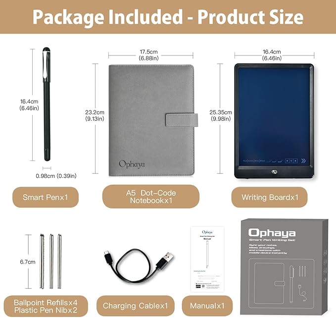 Ophaya Digital Smart Pen Smart Notebook and Board Writing Set for Note Taking | Gifts for Adults Women Men Coworkers Teachers Students Friends | Sync Paper Notes to Phone Instantly | Convert to Text
