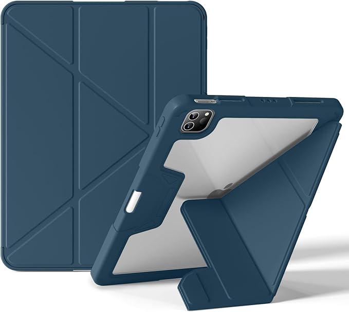 Case for iPad Pro 11 inch (4th/3rd/2nd Generation) 2022/2021/2020 with Clear Back, Multi-Angle Stand, Soft Silicone & Shockproof Tablet Protective Case (Blue)