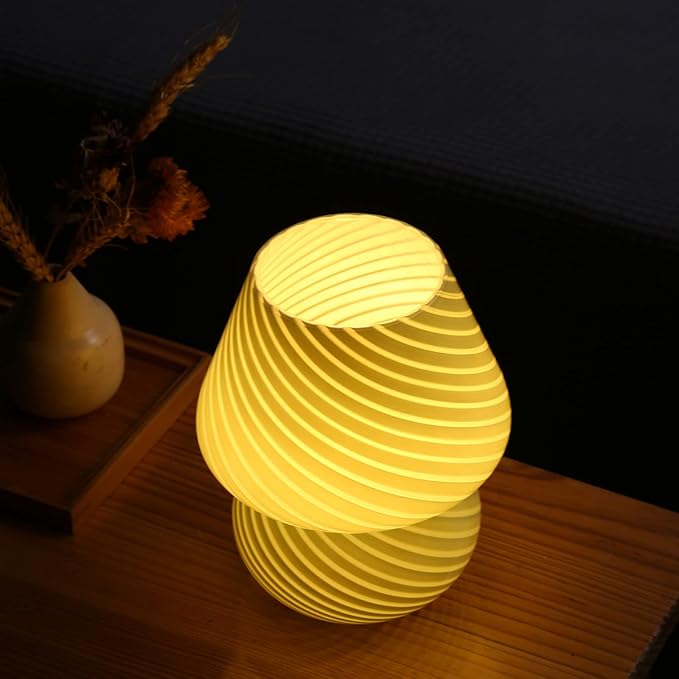 BSOD Pink Mushroom Lamp,Glass Mushroom Bedside Table Lamps Translucent Murano Vintage Style Striped Small Nightstand Desklamp Swirl Light for Home Decor, Dining, Living, Bedroom, Gift (Stripe Pink)