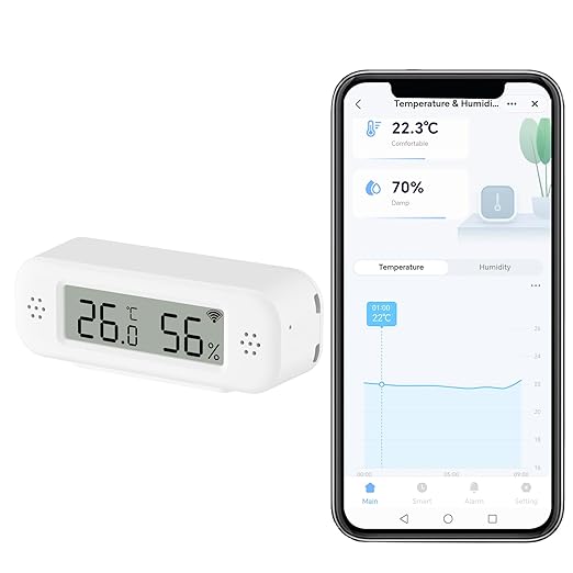 Smart Digital Thermometer Hygrometer, WiFi Indoor Temperature Humidity Sensor with App Alerts, Mini Room Temperature Meter with Data Storage and Export, Compatible with Alexa. 1PCS