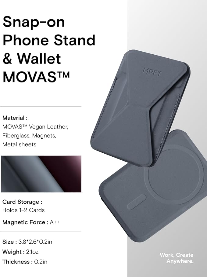 MOFT Magnetic Wallet Stand Compatible with iPhone 17/16/15/14/13/12 Series, Angle Adjustment & Magsafe Compatible MOVAS Phone Stand,Cool Grey