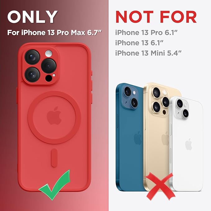 CAPRRO Magnetic for iPhone 13 Pro Max Case, [Compatible with MagSafe] [Full Camera Protection] Shockproof Protective Slim Translucent Matte Phone Case for iPhone 13 Pro Max 6.7'', Watermelon Red