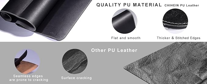 Chihein 55" x 28" 4XL PU Leather Desk Mat (Black/Gray), Huge Mouse Pad, Double-Sided Use Desk Blotter for Gaming, Work, Home