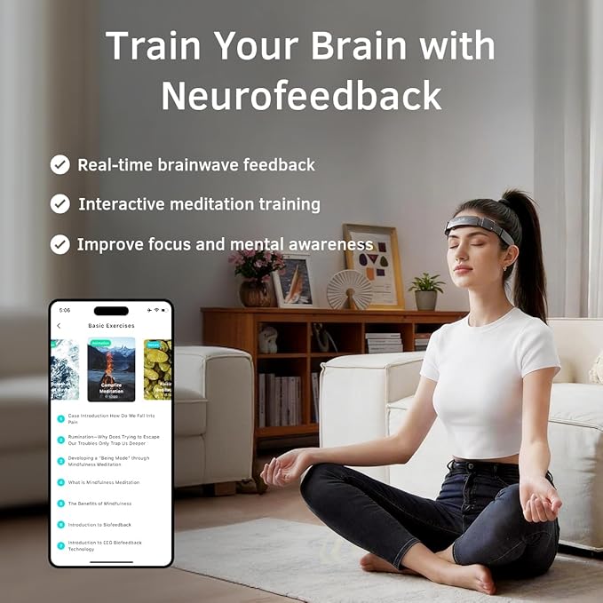 EEG Neurofeedback Headband for Meditation & Brainwave Monitoring, Real-Time Brain Activity Tracker with App, Train Focus, Relaxation & Sleep Preparation