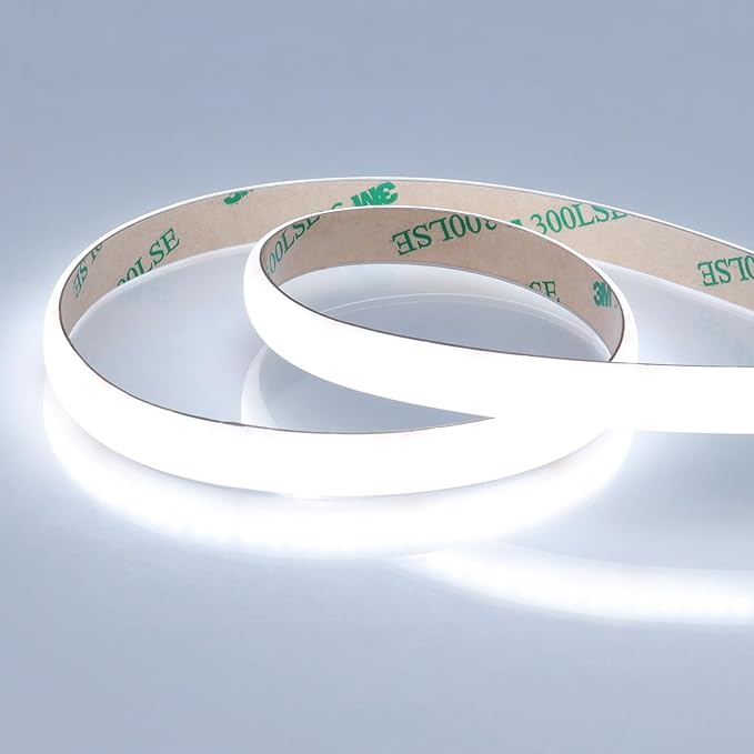 JOYLIT Diffused COB LED Light Strip 24V 6000K Cool White 16.4FT 543LM/FT Super Bright UL Premium Milky White Gel Coated Waterproof LED Tape Spotless 1400LEDs 100W Dimmable CRI 92+