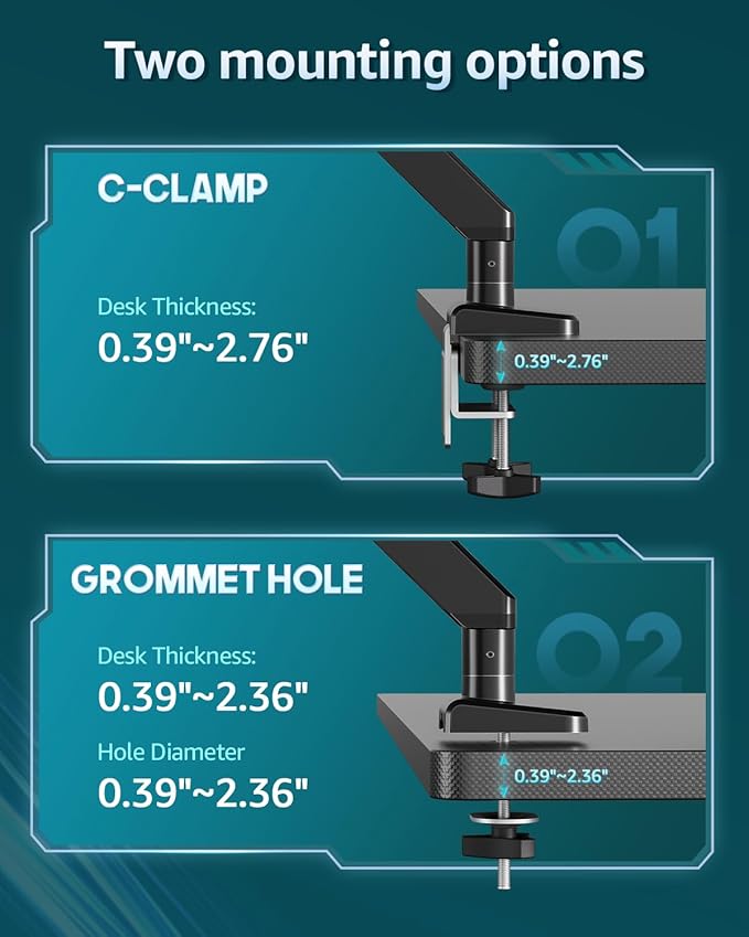 Heavy Duty Single Monitor Arm for Max 42 Inch Screens, Monitor Mount for Desk Supports 4.4-33 lbs, Height Adjustable Ultrawide Monitors Stand with C-Clamp & Grommet Base, VESA Mount 70/100