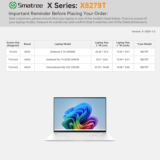 Smatree Hard EVA Protective Sleeve Compatible for 15.6 inch ASUS Chromebook Flip CX5 CX5500, for 16 inch Zenbook S 16 UM5606 Copilot+PC, for 15.6inch Zenbook Pro 15 OLED UM535 Case (X8279T)