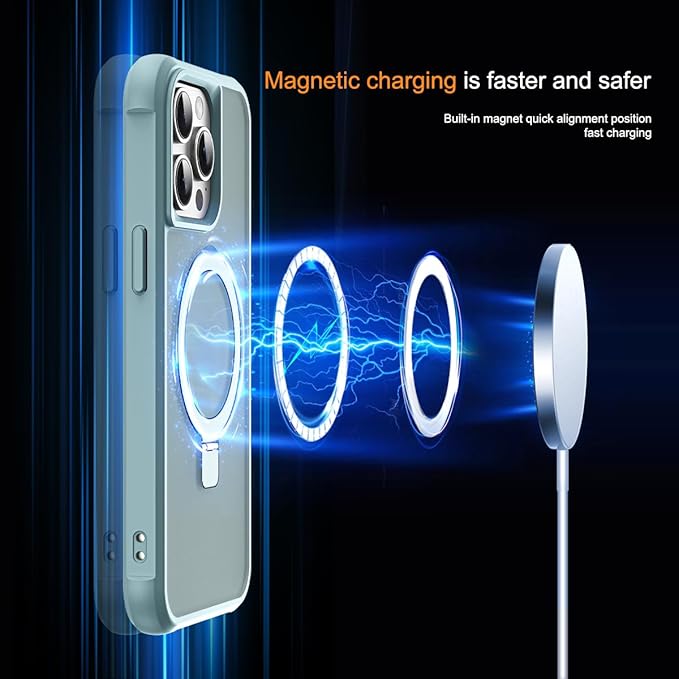 SKYLMW Compatible with iPhone 14 Pro Case with Invisible Magnetic O-Ring Stand Military-Grade Translucent Case for iPhone 14 Pro 6.1" [Compatible with Mag-Safe][Great Grip Feeling], Blue