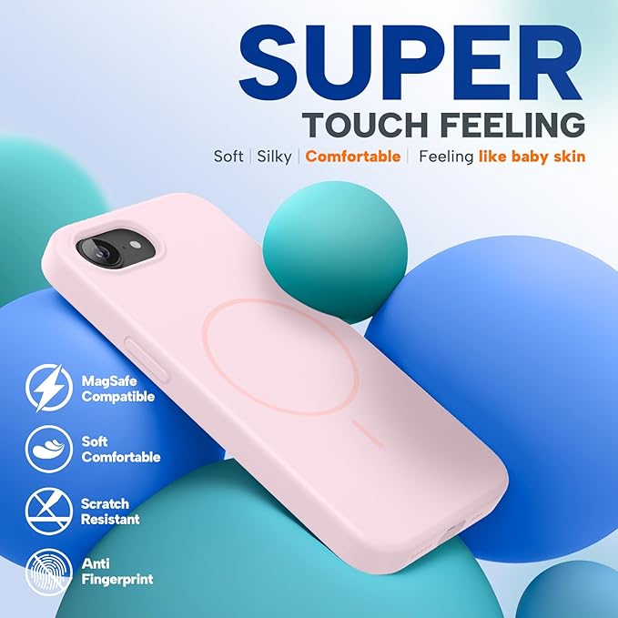 Miracase Magnetic for iPhone 17e Case & iPhone 16e Case, [Soft Anti-Scratch Microfiber Lining], Compatible with MagSafe, Silicone Shockproof Protection Phone Case for iPhone 17e/16e, Sand Pink