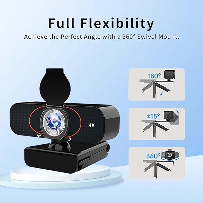 Webcam for pc, Camera for Computer/Laptop/Light Correction/Microphone, Web cam for Streaming/Gaming/Online Classes/Conferences/Video Callings,Updated HD 4K Webcam