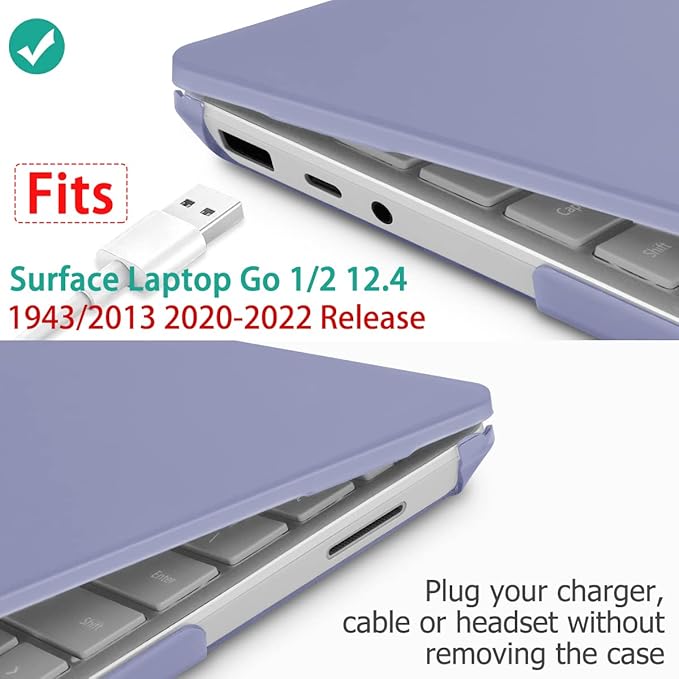 May Chen Compatible with Microsoft Surface Laptop Go 3 Go 2 Go 1 12.4 Inch Model 1943 2013 (2023 2022 2020 Release), Plastic Hard Shell Case with Screen Protector + Keyboard Cover, Lavender Gray
