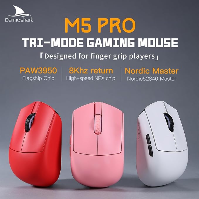 Darmoshark M5PRO Mini Wireless Gaming Mouse,Tri-Mode 8K/Bluetooth Mouse Up to 30000DPI,PAW3950 Optical Sensor Lightweight 38g,5 programmable Button,Computer Mouse for Laptop,PC,Mac-Red