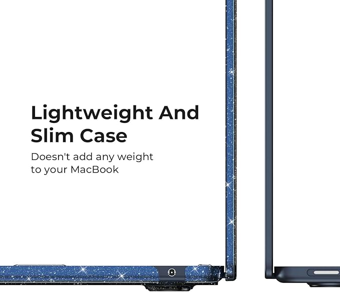 EooCoo Compatible with MacBook Air 13 inch Case M5 2026-2022 M4 M3 M2 Model A3449 A3240 A3113 A2681, Mac Air 13.6 inch Hard Shell & Keyboard Cover & Screen Film & Type-C, Sparkly Midnight