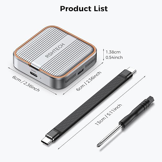 RSHTECH Magnetic M.2 NVMe SSD Enclosure 10Gbps USB C 3.2 to NVME Adapter Support PD 100W and SSD Size 2230/2242 B+M M-Key for iPhone 16 15 Pro/Pro Max/Plus ProRes, iPad Pro and More