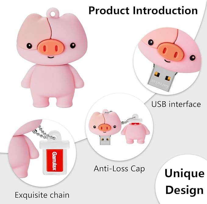USB Flash Drives, 16GB/32GB/64GB/128GB Silicone USB2.0 High Speed Thumb Memory Stick Pen Date Storage Pendrive U Disk (Piggy, 128GB)