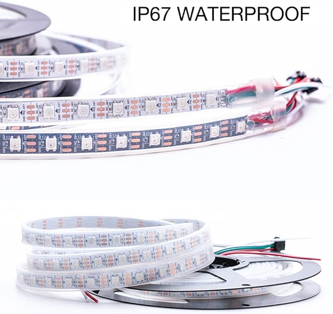 WS2812B LED Strip Individual Addressable Light 60Pixels/m SMD 5050 RGB Pixel Strip DC5V (16.4FT 300LEDS Waterproof IP67, Black PCB)