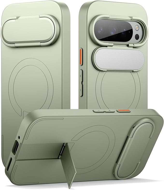 SURITCH for Google Pixel 9 Pro XL Phone Case, Compatible with MagSafe, Protective Cover with Camera Cover & Adjustable Metal Kickstand for Pixel 9 Pro XL -Sage Green