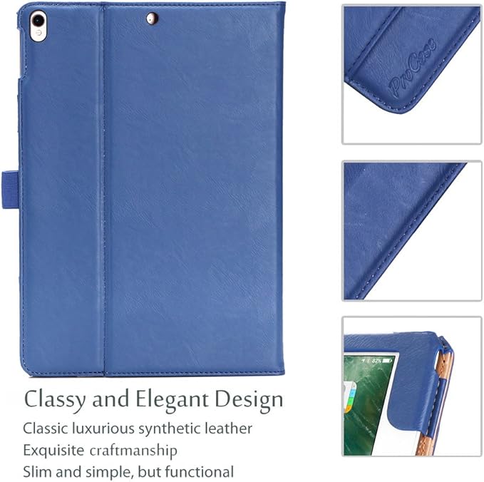 ProCase Case for iPad Air (3rd Gen) 10.5" 2019/iPad Pro 10.5" 2017, Vintage PU Leather Stand Folio Cover for iPad Air 3/iPad Pro 10.5-inch Multiple Viewing Angles with Pencil Holder -Navy