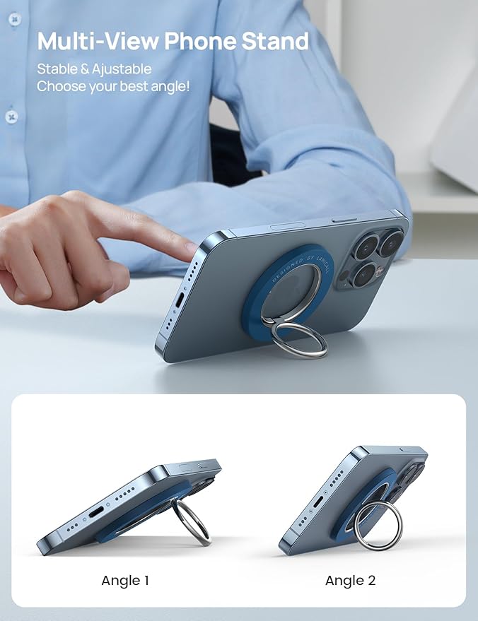 Lamicall Magnetic Phone Ring Grip Holder, [Upgraded Strong Magnet] Finger Ring Holder Stand, Mag Kickstand Accessories for iPhone 17 Pro Max, Deep Blue