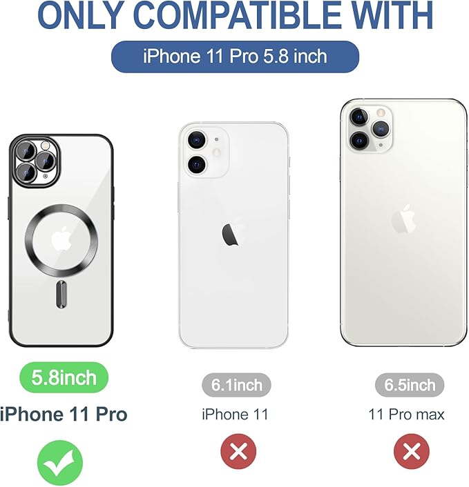 Hython Magnetic Clear for iPhone 11 Pro Case with Camera Lens Protector [Compatible with MagSafe] Luxury Plating Edge Slim Soft TPU Cover Protective Phone Case for iPhone 11 Pro 5.8", Black