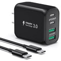 USB Charger Block, 40W 4 Port Dual QC+PD3.0 Fast Charging Block, USB C Charger Block Power Adapter Wall Plug for iPhone 15/14/13/12/11/Pro Max/XS/XR/8/7, iPad, Samsung Phone, Tablet-6FT Type C Cable