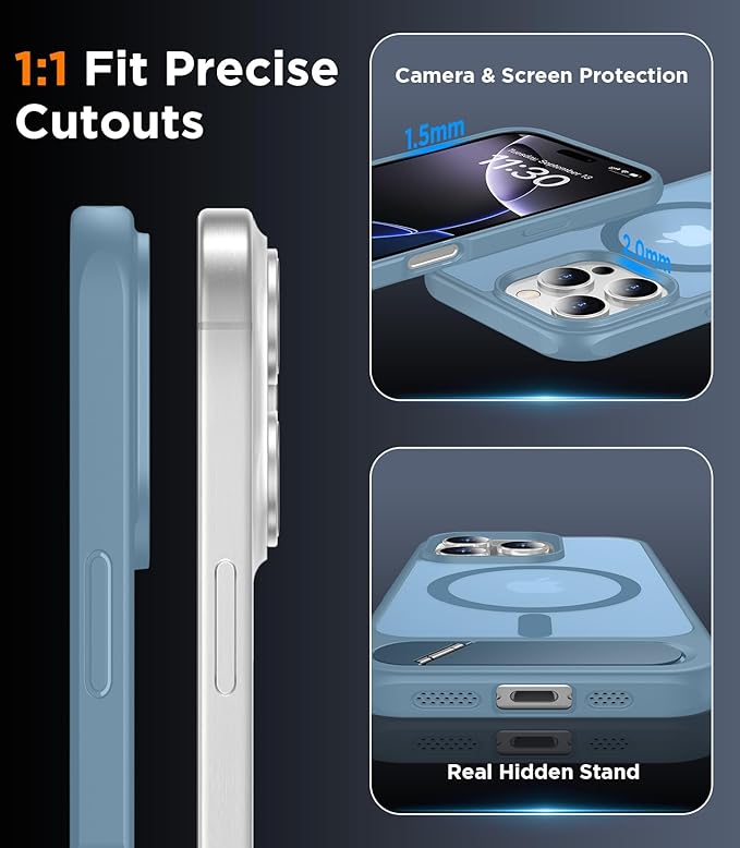 Magnetic Compatible with iPhone 16 Pro Max Case, [Built-in Invisible Kickstand][Compatible with MagSafe][Military Grade Shockproof] Slim Translucent Matte Phone Case for iPhone 16 Pro Max 6.9"