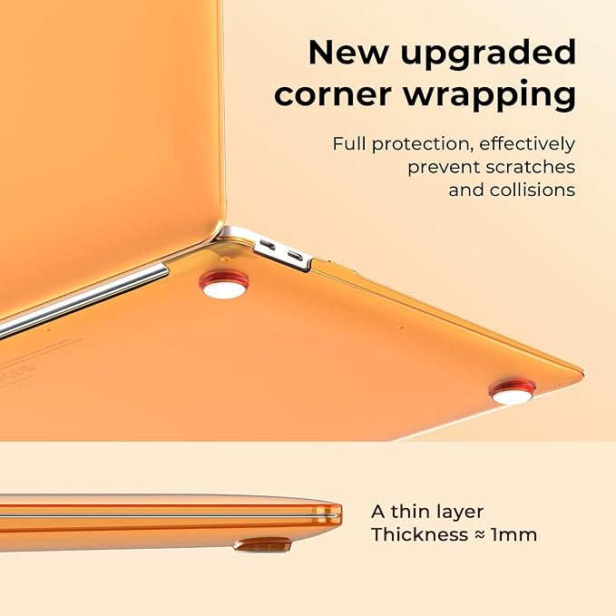 EooCoo Hard Case Compatible with MacBook Air 13.3 inch M1 Chip 2021-2018 with Retina Display, Air 13.3 inch Plastic Protective Case + Transparant Keyboard Cover + Screen Protector, Crystal Orange