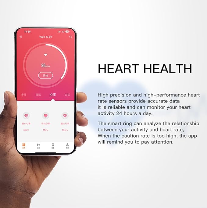 Smart Rings for Men Women Health Ring Fitness Tracker Heart Rate Monitor Sleep Tracker Pedometer Calories Step Counter Waterproof Rings Compatible with iOS Android Phones