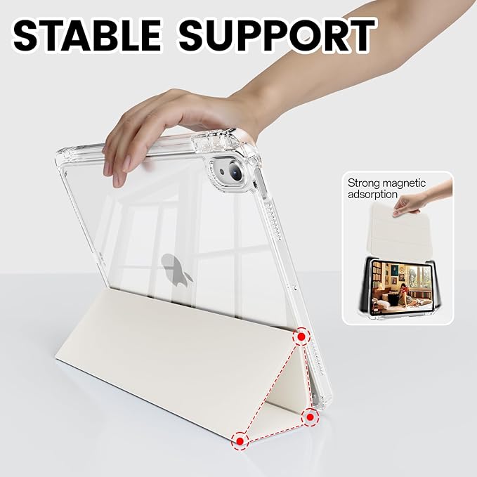 Clear Case for iPad mini 7 A17 Pro 8.3 Inch, iPad mini 7th/6th Generation Case (2024/2021),Slim Shockproof Transparent Back,Y-Shaped Mutil Angles Folding,Supports Pencil Pro&USB-C (Cream White)