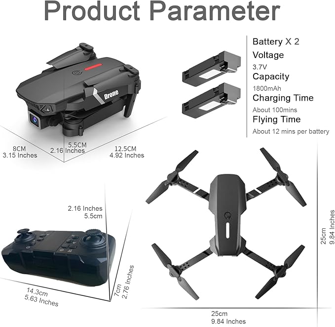 Mini Foldable Drone with Two HD Cameras, 360° Flip, 2.4GHz Remote Controller, One Key Take Off/Land, Headless mode, Two Modular Batteries, 110° Adjustable Lens for front Camera, Quadcopters & Multirotors, for Drone Amateurs Beginners Adults Teenagers_B...