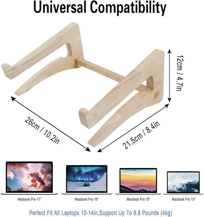 UI U & I Laptop Stand, Wooden Laptop Stand, Detachable Wooden Notebook Holder Mount Stand for Desk, 11-14inch Compatible with Apple MacBook Air Mac Pro, HP, DELL, Acer, Toshiba, Surface, Lenovo etc