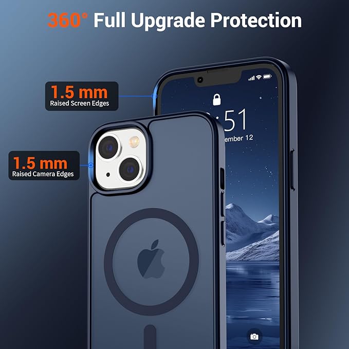 SUPFINE Magnetic for iPhone 15 Plus Case & iPhone 14 Plus Case (Compatible with MagSafe)(Military Grade Drop Protection) Translucent Shockproof Phone Cover,Dark Blue