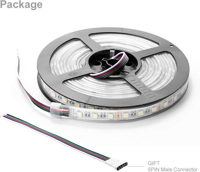 BTF-LIGHTING RGBW LED Strip Lights,UL Listed,5050 4 Colors in 1 RGB + 6000K-7000K Cool White,12V DC,16.4ft/5m 60LEDs/m 12mm White PCB, IP67 Waterproof for Home Decoration(No Adapter or Controller)