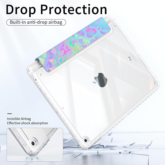 Case for iPad 9th Generation 2021/iPad 8th/7th Generation 2020/2019 10.2 Inch Case with Pencil Holder, Trifold Stand Slim Shockproof Clear Back Cover, Auto Wake/Sleep, Composition Book
