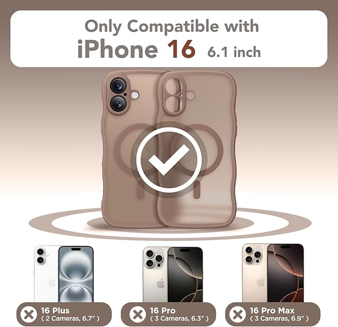 CAPRARO for iPhone 16 Case for Women Girls, Upgraded [Full Camera Protection] [Compatible with MagSafe] Cute Wave Translucent Matte Phone Case for iPhone 16, Brown