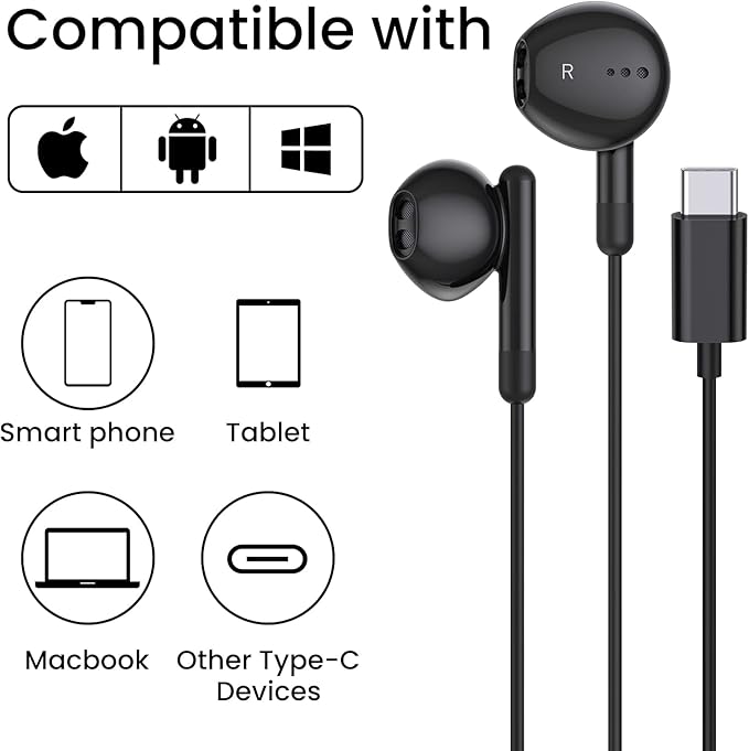USB C Headphones for iPhone 17 16 15 Pro Max Plus iPad Pro USB C Earphones with Microphone Volume Control USBC Wired Earbuds USB Type C Earphone for Google Pixel 8 Samsung S25 S24 S23 S22 S21 S20 A55