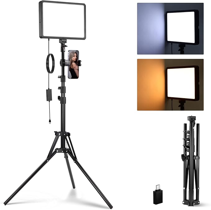 NEEWER Basics LED Video Panel Light, Studio Lighting Kit with 59''/150cm Tripod Stand Phone Holder for Video Recording Photography Streaming Podcast, 850lx/0.5m Bi Color 2700-6500K Dimmable, BP300
