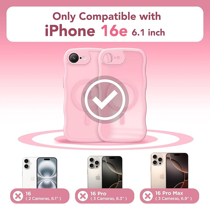 CAPRARO for iPhone 16e Case for Women Girls, Upgraded [Full Camera Protection] [Compatible with MagSafe] Cute Wave Translucent Matte Phone Case for iPhone SE 4 6.1-Inch, PeachPink