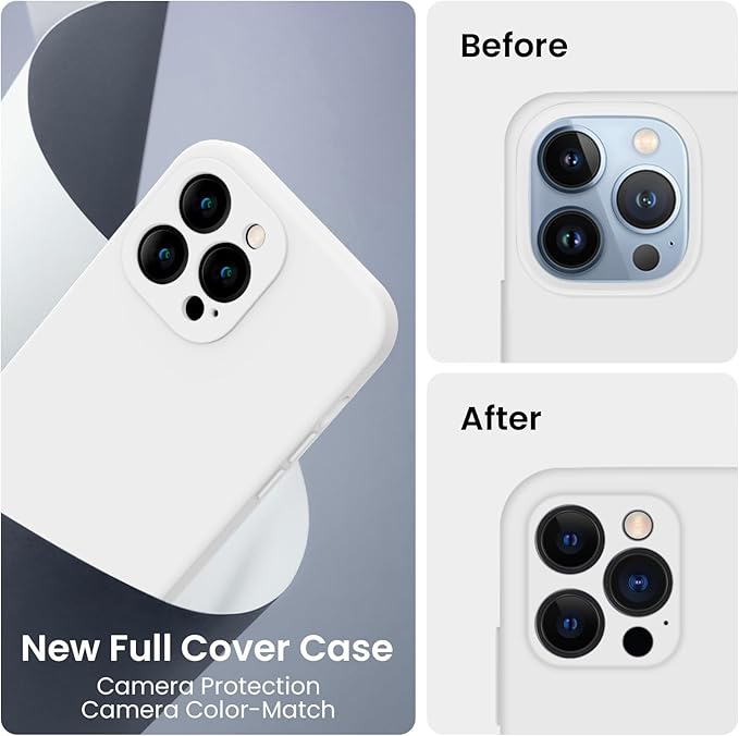 FireNova Designed for iPhone 13 Pro Max Case, Silicone [Camera Protection] Phone Case, Soft Anti-Scratch Microfiber Lining Inside, 6.7 inch, White