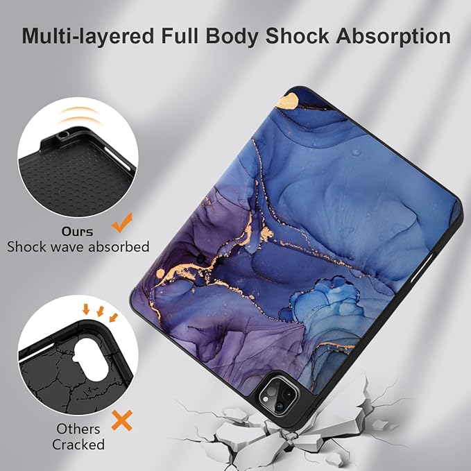 DONGKE Case for 2022/2021/2020/2018 iPad Pro 11 inch Gen 4/3/2/1 - Slim Protective Case - Built in Pencil Holder Support Charging - Trifold Stand & Sleep/Wake Cover - Abstract Marble