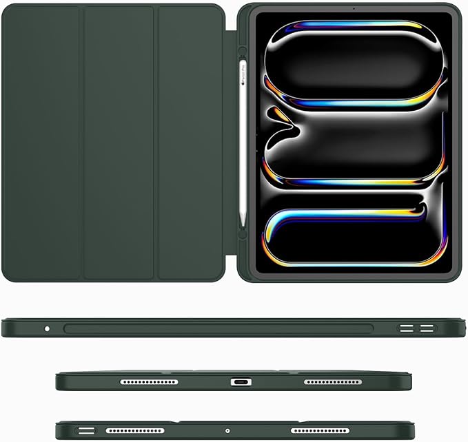 iMieet iPad Pro 13 Inch Case (M5/M4) 2025/2024 with Pencil Holder, Trifold Stand Smart Case with Soft TPU Back, Auto Wake/Sleep (Dark Green)