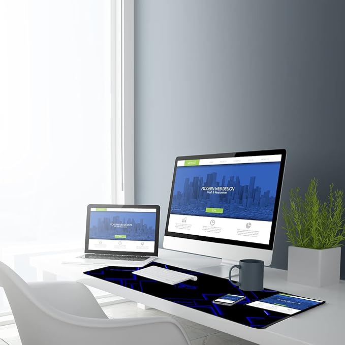 TEDNETGO Large Extended Gaming Mouse Pad, Long Mouse Pads, Extra Large Big Mouse Pad with Stitched Edge, XXL Non-Slip Computer Computer Keyboard Mat for Gamer/Desktop/Office/Home,Blue