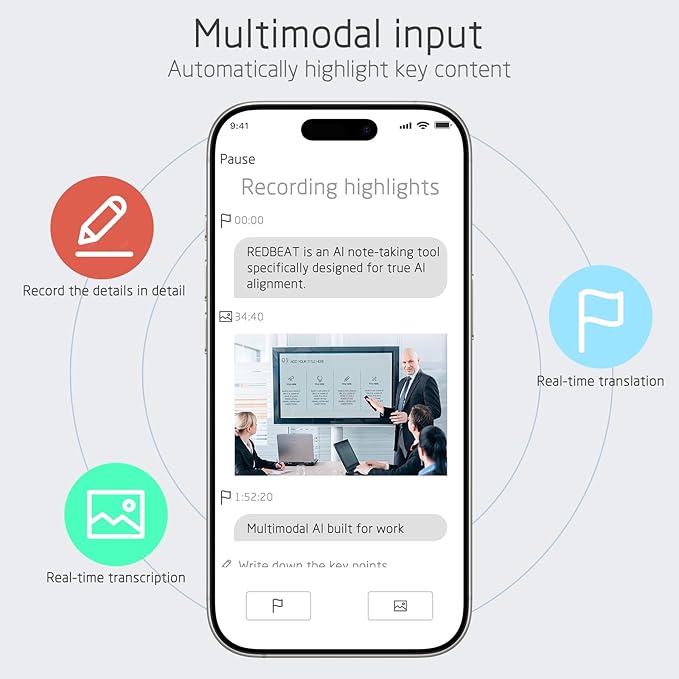 redbeat Note Pro AI Voice Recorder, Free Lifetime Transcribe & Summarize, App Control, 64GB Note Taker for Meetings, Calls & Lectures, Supports 120 Languages, Case Included, Silver