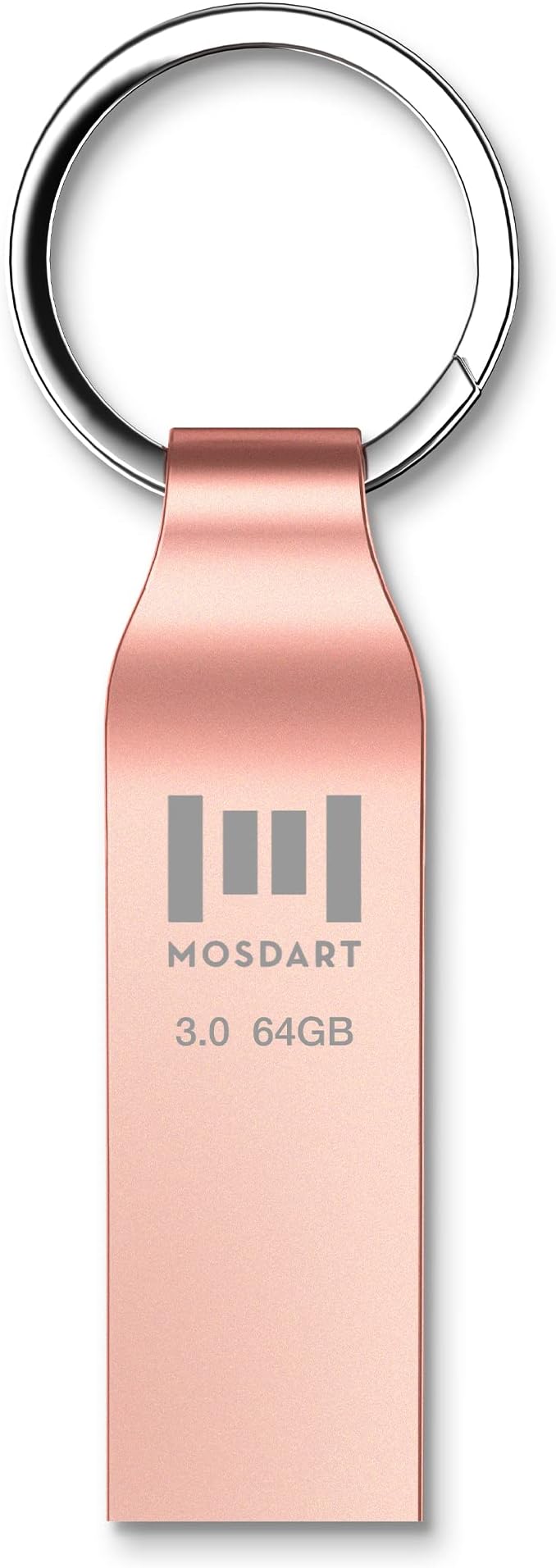MOSDART 64GB Waterproof USB3.0 Flash Drive, Speed Up to 90MB/S, exFAT Metal Memory Stick with Keychain, for System Back, Data Storage, Rose Gold