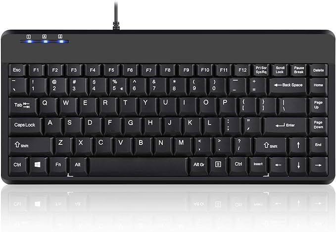 Perixx PERIBOARD-409H Wired USB Mini Keyboard with 2 USB Hubs, Black, US English Layout
