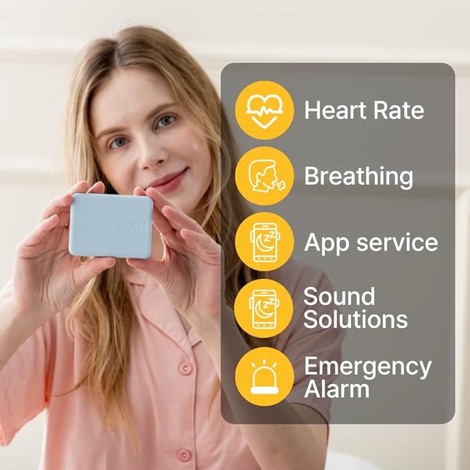 JUST ON Smart Sleep Tracker – Non-Wearable Sleep Monitor for Seniors, Easy Breathing & Sleep Monitoring, Emergency Alerts, Simple App Reports, AI Sound Therapy